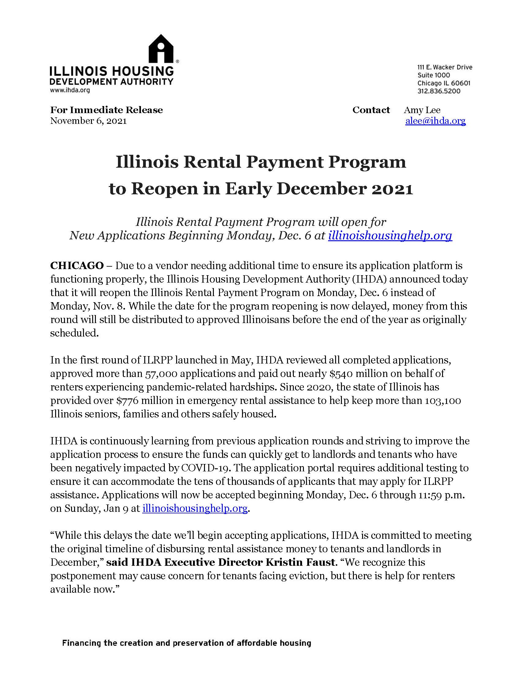 Illinois Rental Payment Program to Reopen in Early December 2021